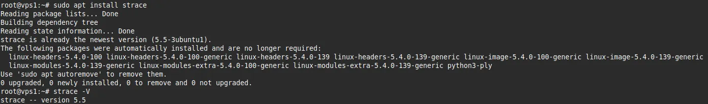 Kiểm tra phiên bản strace