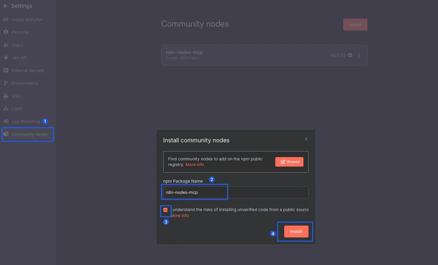 Cài đặt MCP Community Node