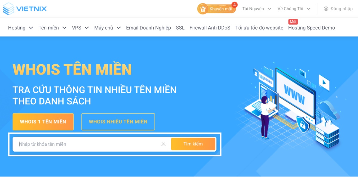 Kiểm tra tên miền bằng công cụ Whois Vietnix