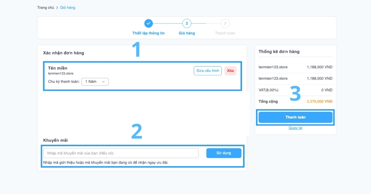 Sau khi đã chắc chắn mọi thông tin là chính xác, bạn nhấn nút Thanh toán.