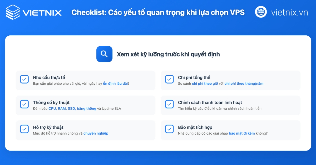 Thuê VPS theo giờ là gì? Khi nào cần sử dụng VPS theo giờ? 50 Các yếu tố quan trọng khi lựa chọn VPS