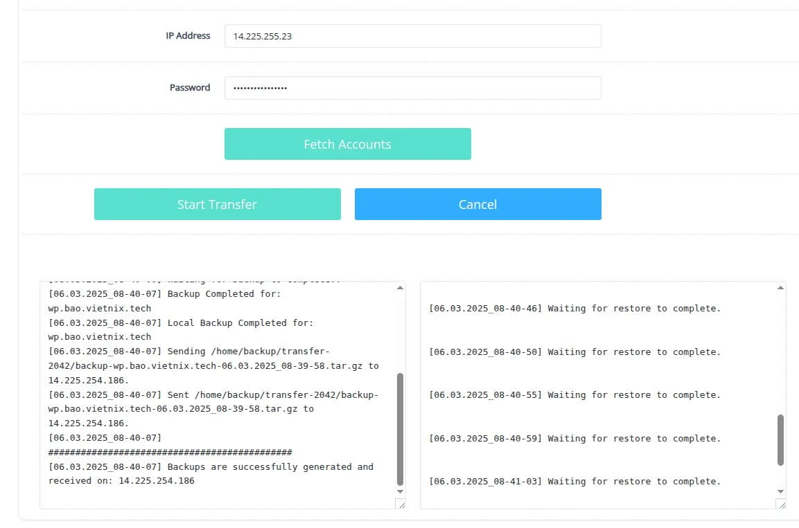 Hướng dẫn chuyển dữ liệu giữa 2 máy chủ CyberPanel