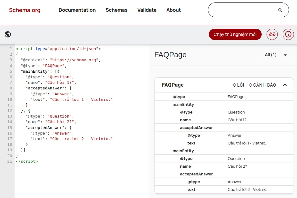 FAQ Schema là gì? 2 cách tạo FAQ Schema dễ dàng, chuẩn xác 32 Nhấn nút “Chạy thử nghiệm” để bắt đầu phân tích