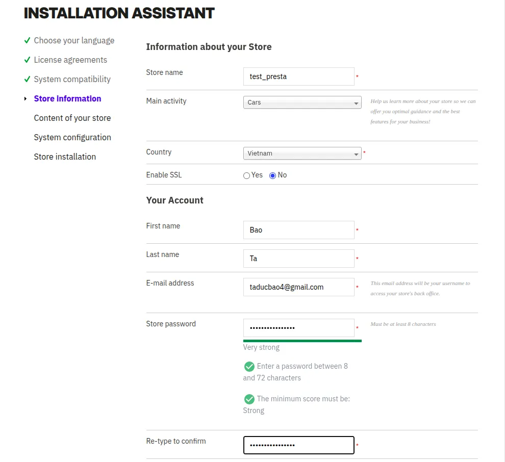cài đặt PrestaShop trên CyberPanel