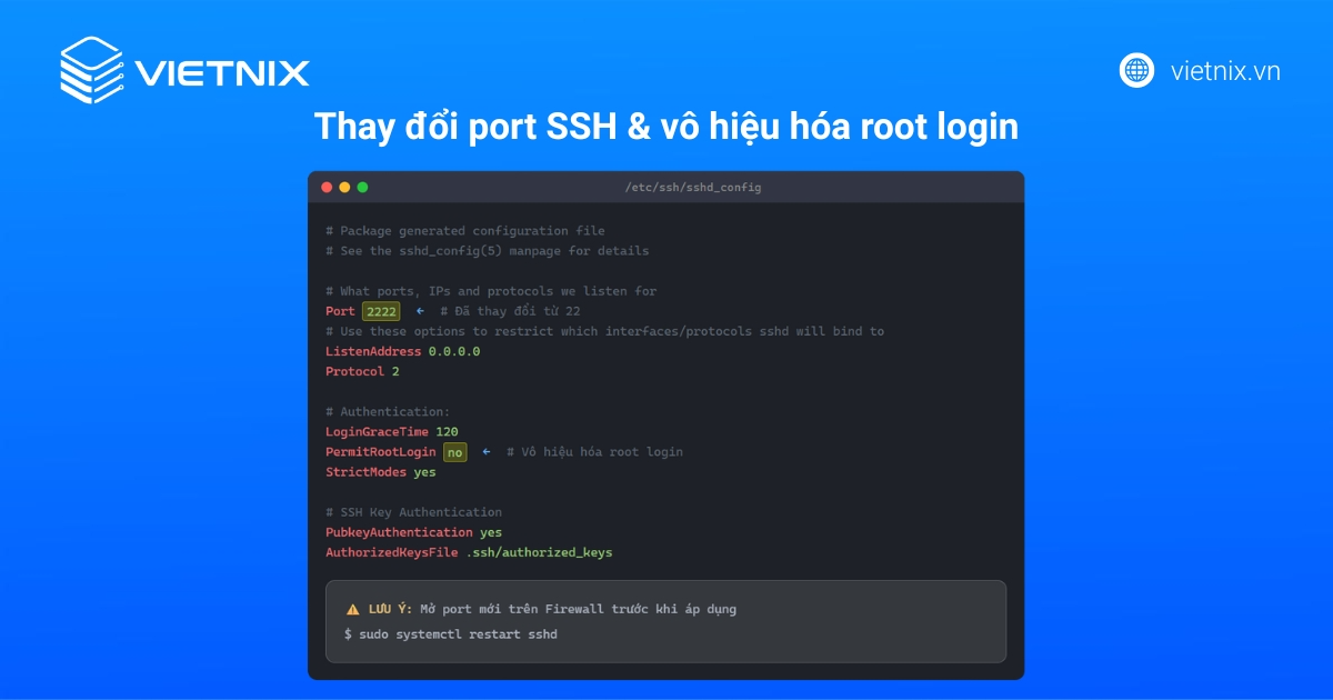Tổng hợp 16 cách bảo mật VPS Linux và VPS Windows toàn diện cho nhà quản trị 23 Thay đổi port SSH và vô hiệu hóa root login