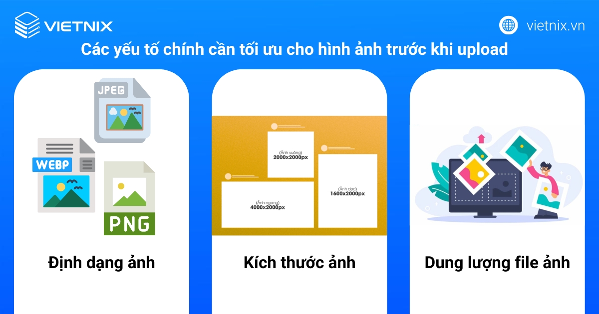 Các yếu tố chính cần tối ưu cho hình ảnh trước khi upload