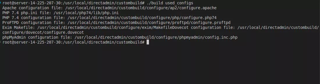 Hiển thị cấu hình hiện tại trong DirectAdmin 