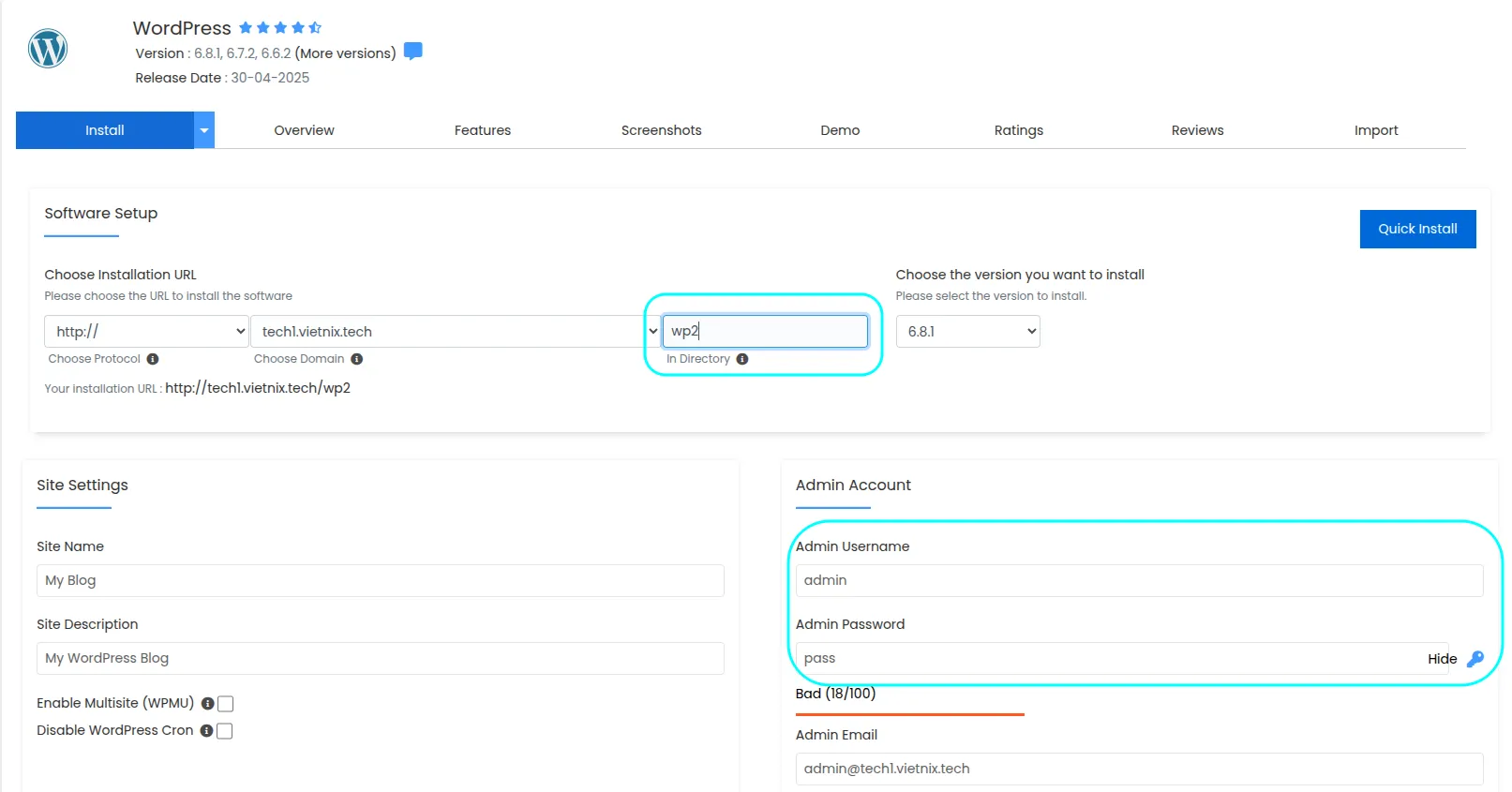 Cách cài đặt WordPress với Softaculous