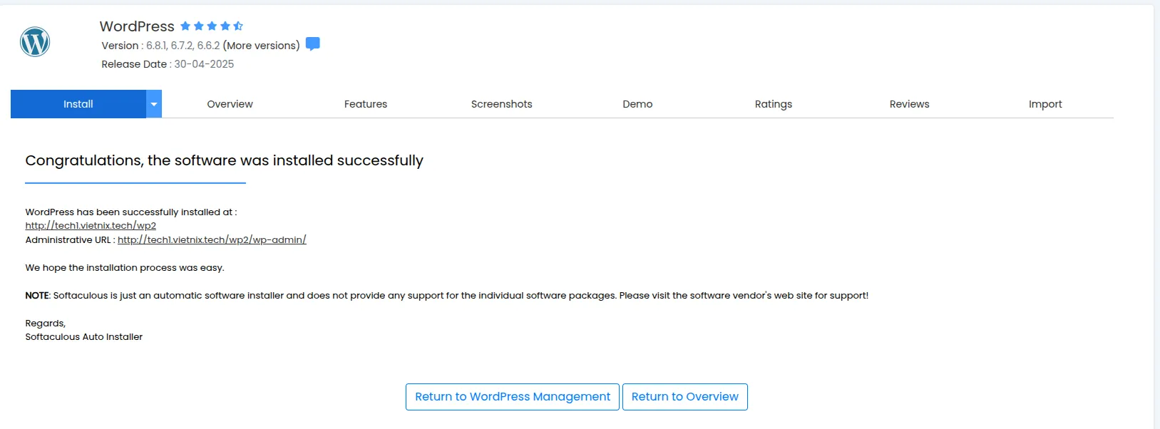 Cách cài đặt WordPress với Softaculous
