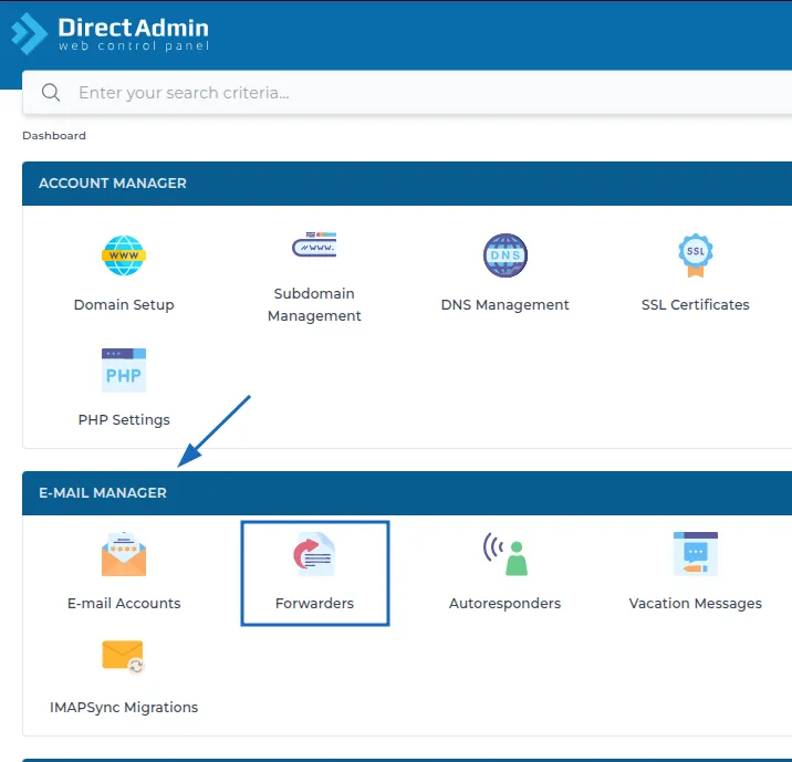 Bước 2: Cấu hình email forwarder