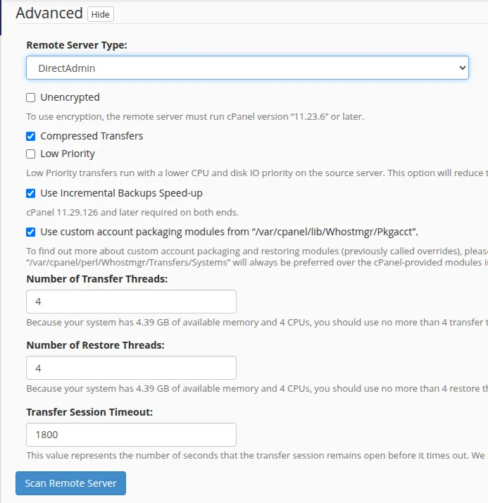 chuyển DirectAdmin sang cPanel