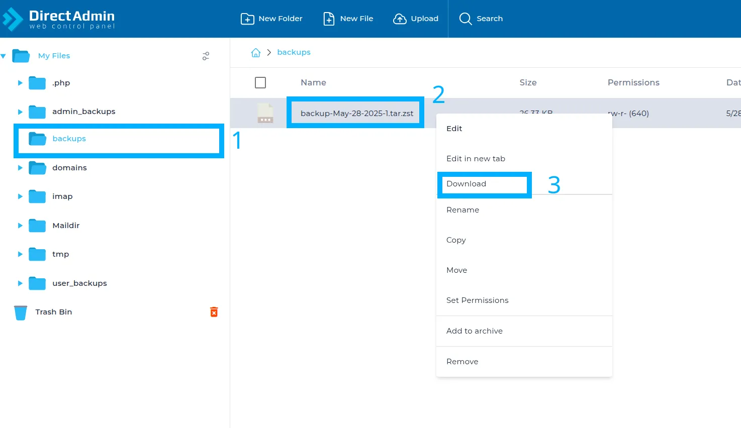 Tải file backup