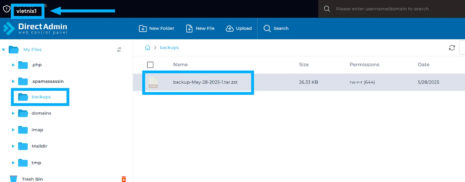 Upload file backup