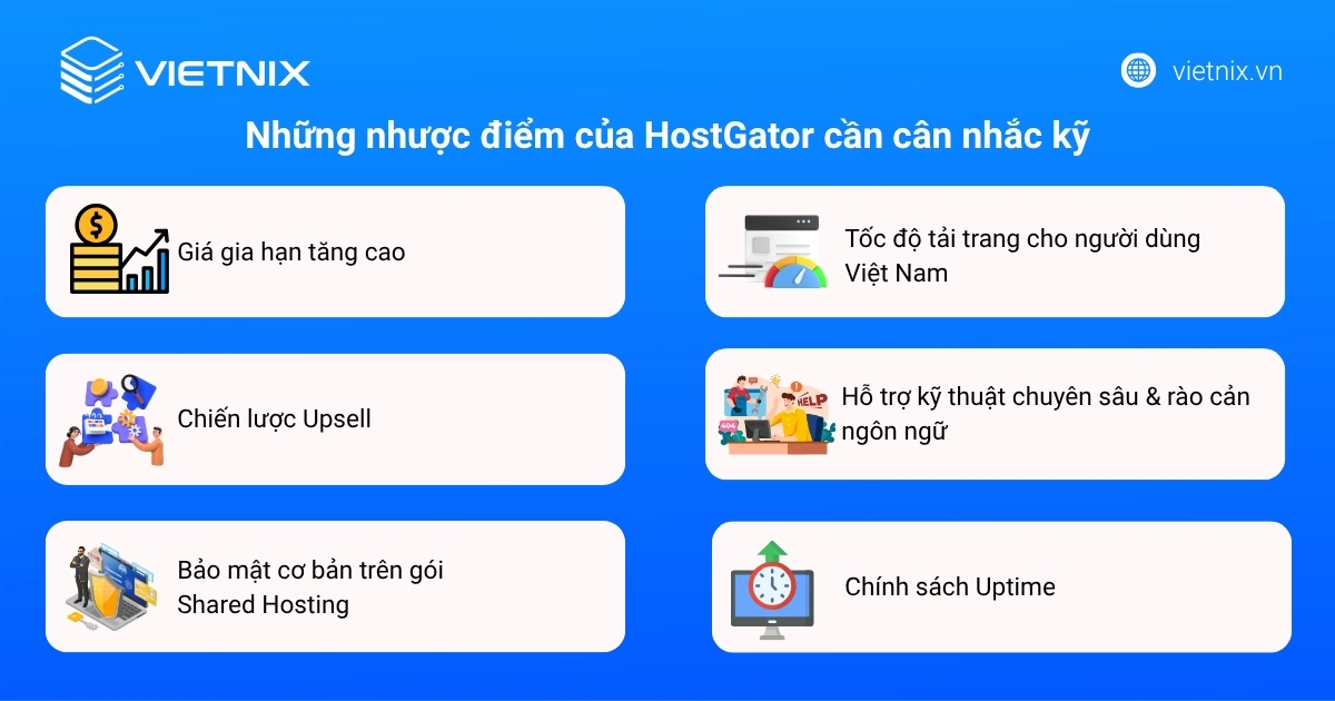 Đánh giá HostGator A-Z: Ưu nhược điểm & Có nên dùng ở Việt Nam không? 13 Nhược điểm của HostGator cần cân nhắc khi lựa chọn
