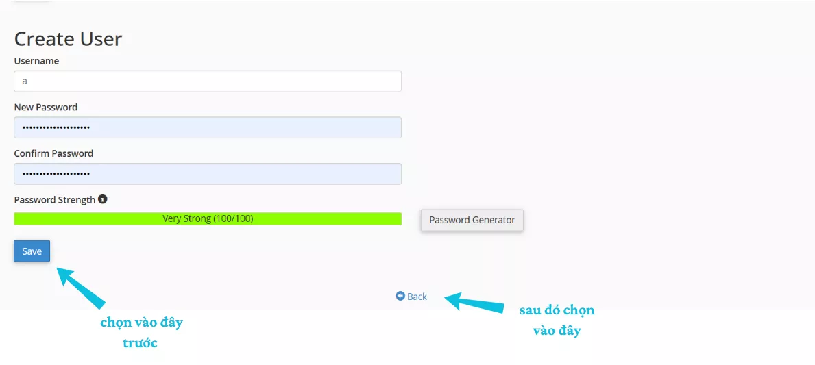 Tạo người dùng và mật khẩu truy cập 