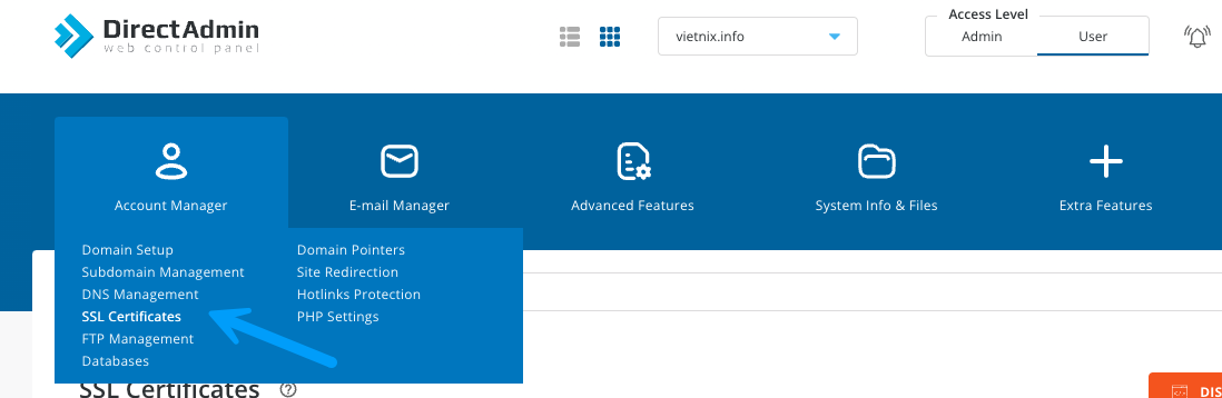 Xóa yêu cầu SSL hiện tại qua giao diện DirectAdmin