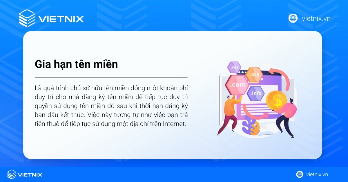 Gia hạn tên miền là gì? Chi phí và cách gia hạn nhanh chóng 14 Gia hạn tên miền là việc chủ sở hữu trả phí duy trì để tiếp tục quyền sử dụng tên miền đó