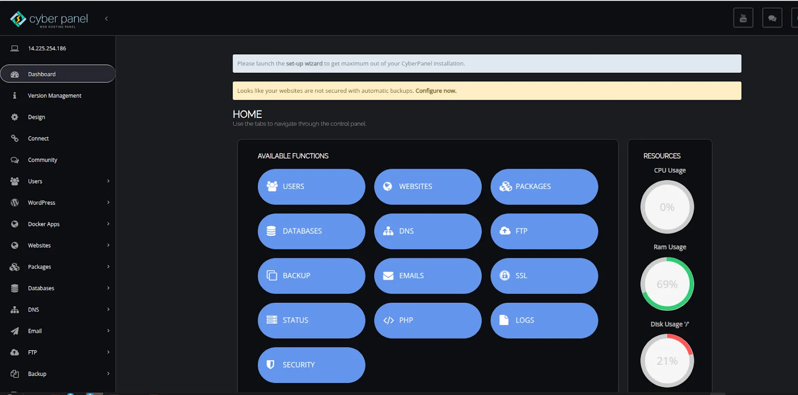 Giao diện CyberPanel được cập nhật 