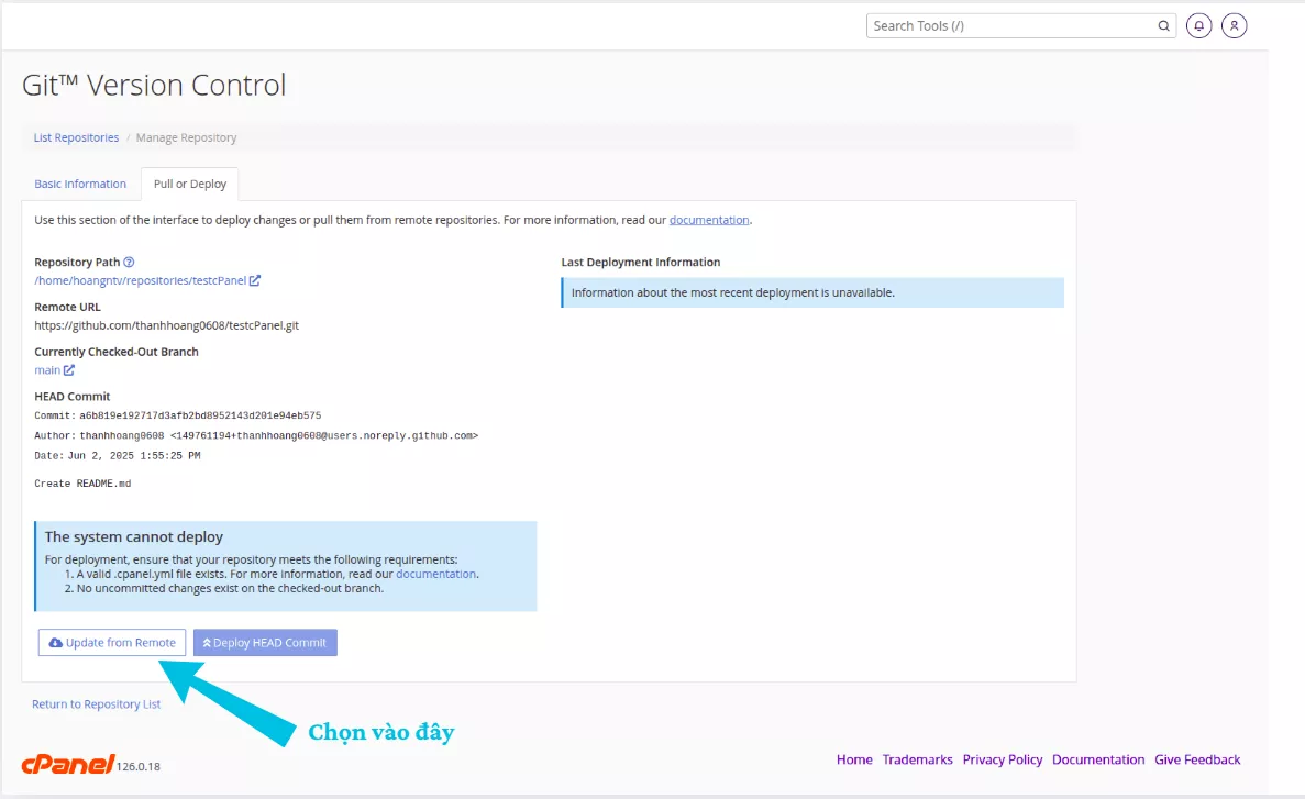 Chọn Update from Remote  