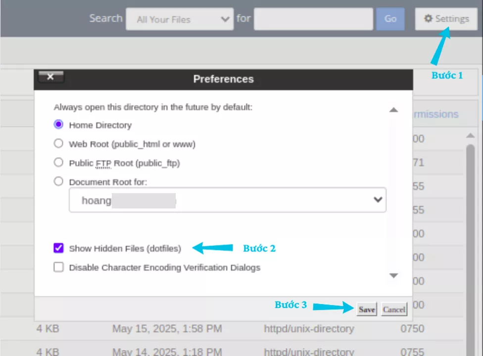 Hiển thị các file ẩn trong File Manager 