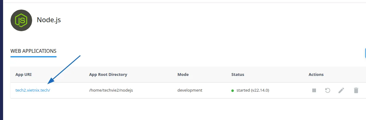 Nhấp vào domain đã cấu hình