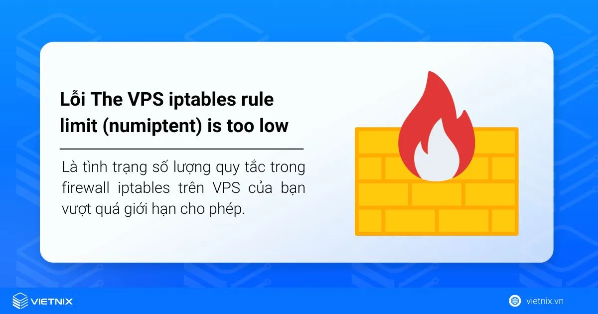 Lỗi The VPS iptables rule limit (numiptent) is too low