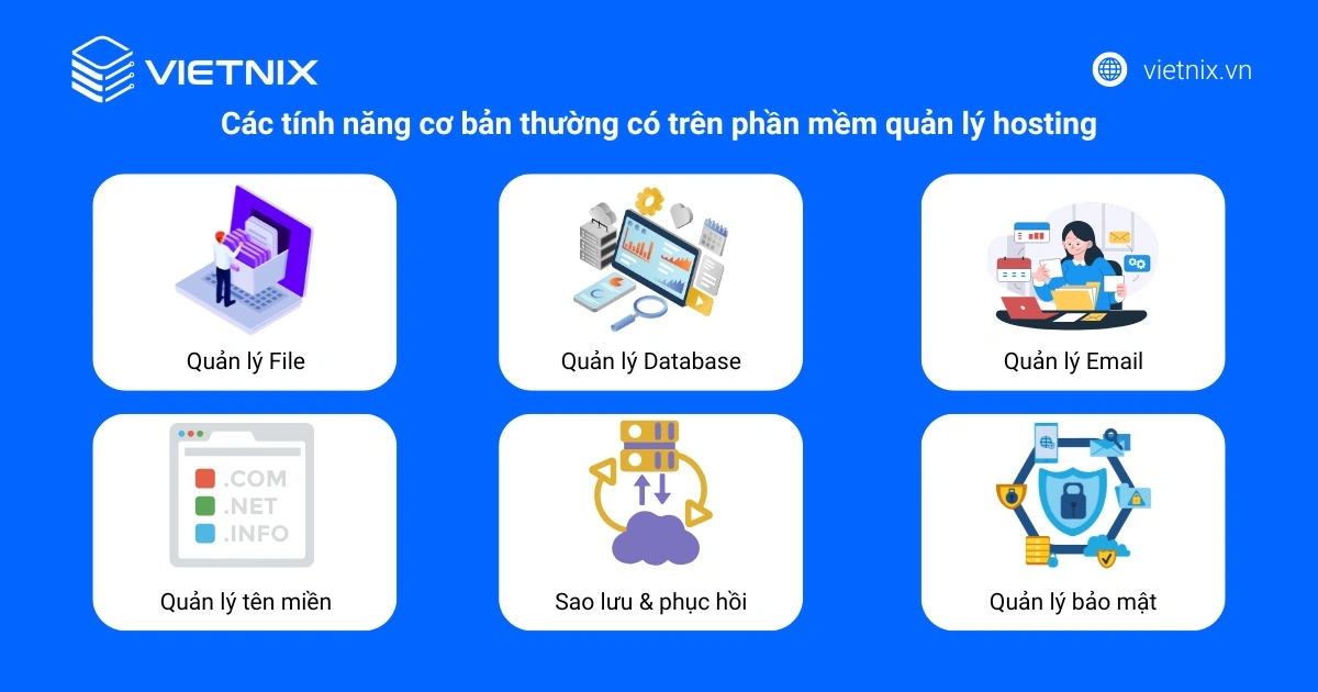 Các tính năng cơ bản trên phần mềm quản lý hosting