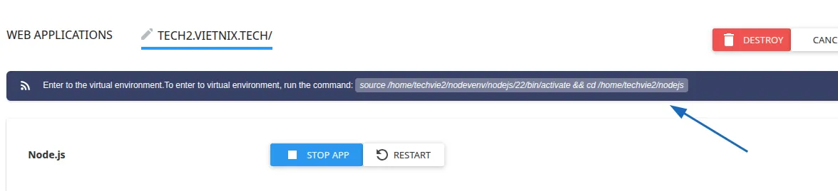 Kích hoạt môi trường ảo Node.js
