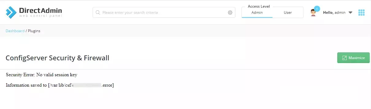 Lỗi Security Error No valid session key trên CSF DirectAdmin 