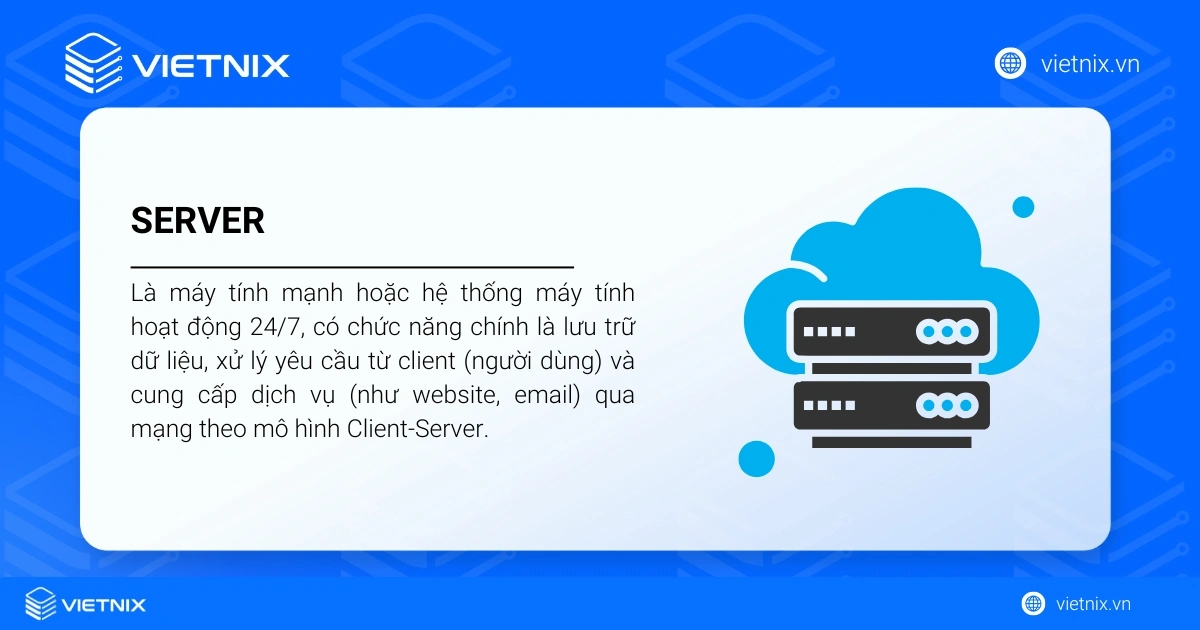 Server là máy tính mạnh hoặc hệ thống máy tính hoạt động 24/7