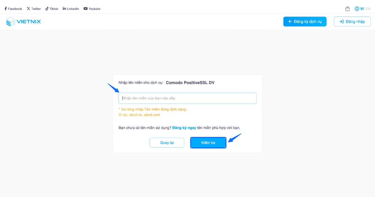 Nhập tên miền của bạn