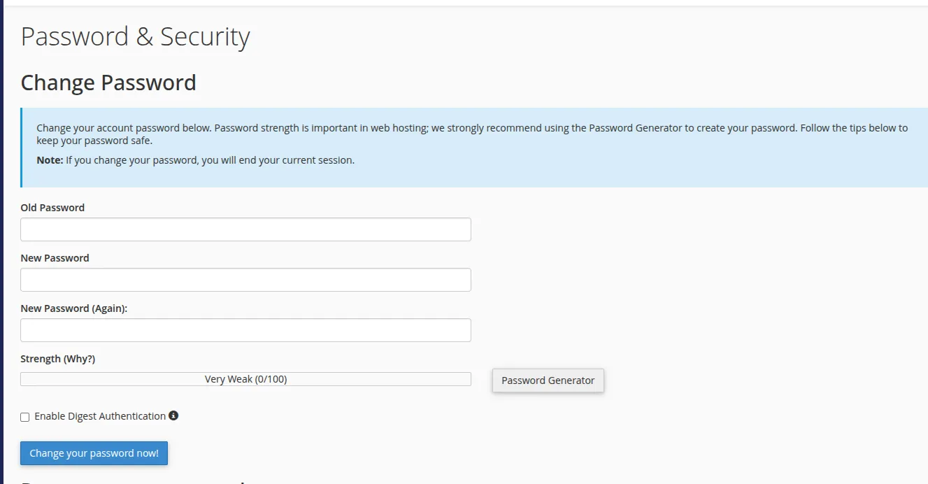 sử dụng Password & Security trên cPanel 