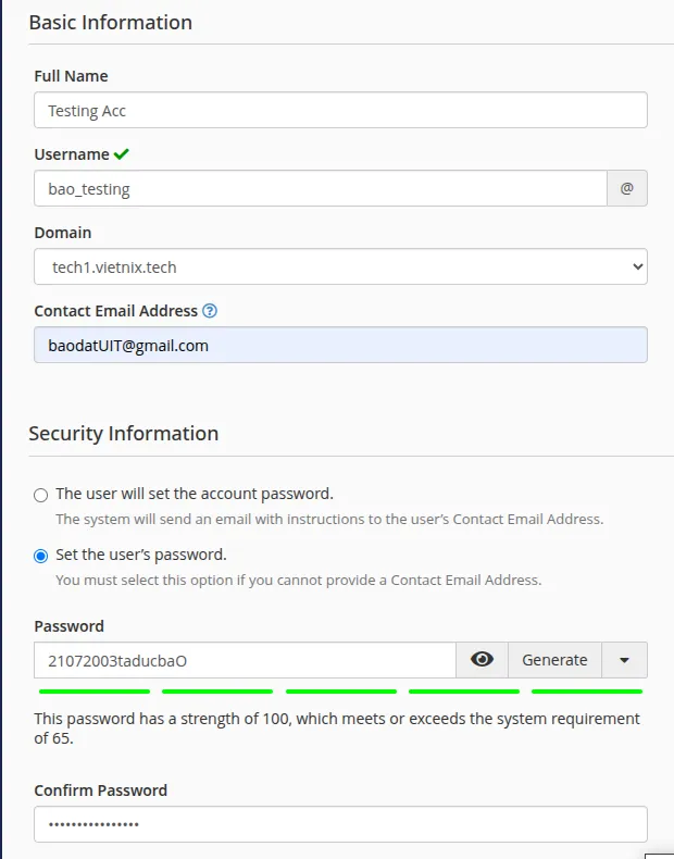 sử dụng User Manager trên cPanel