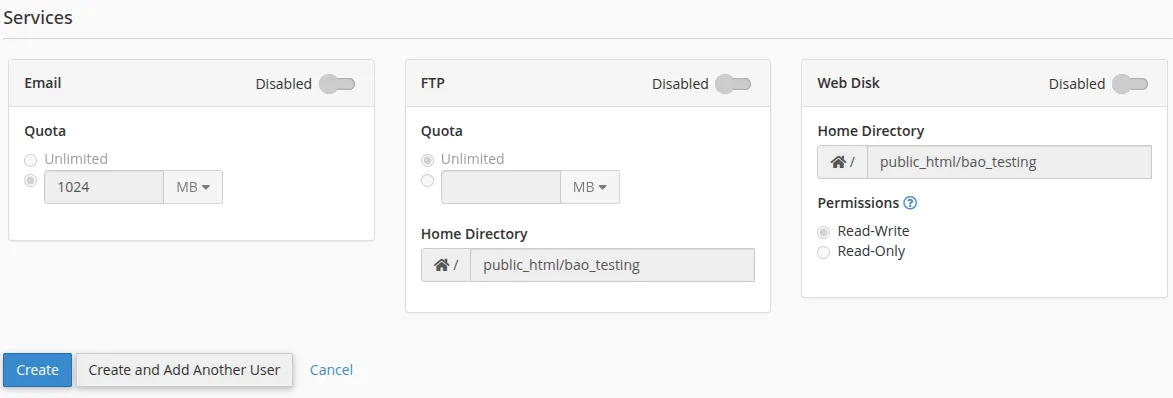 sử dụng User Manager trên cPanel