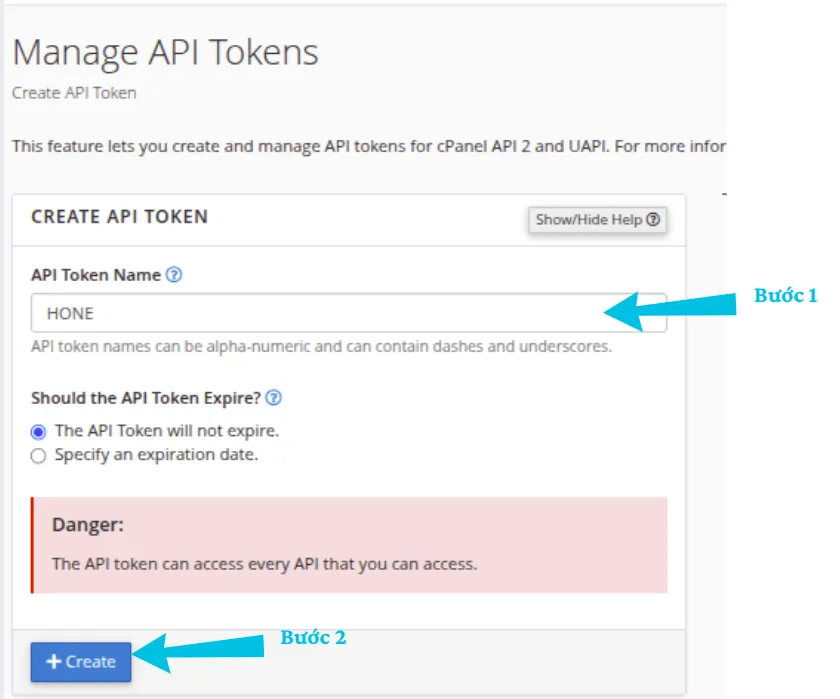 Tạo API Token mới
