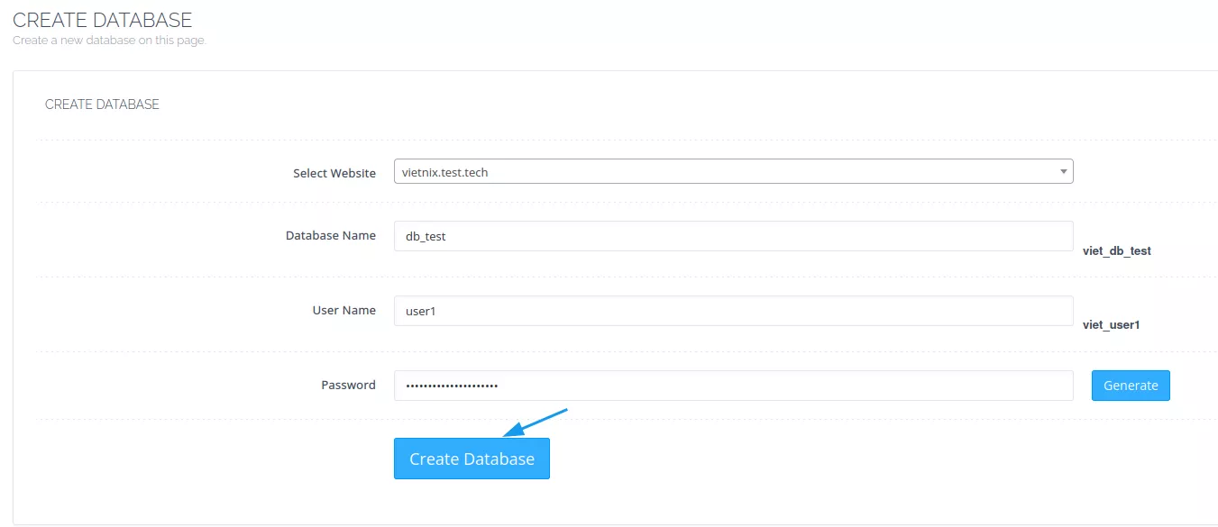 Hướng dẫn tạo database trên CyberPanel nhanh chóng 17 Điền thông tin tạo database trên CyberPanel