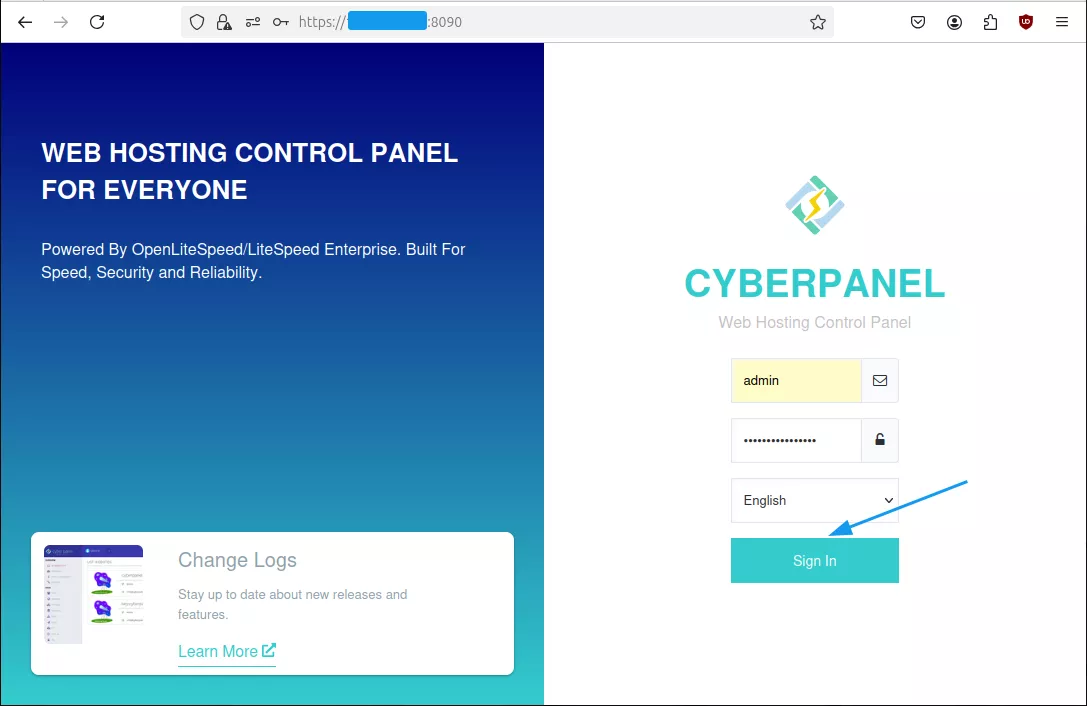 Đăng nhập vào CyberPanel 