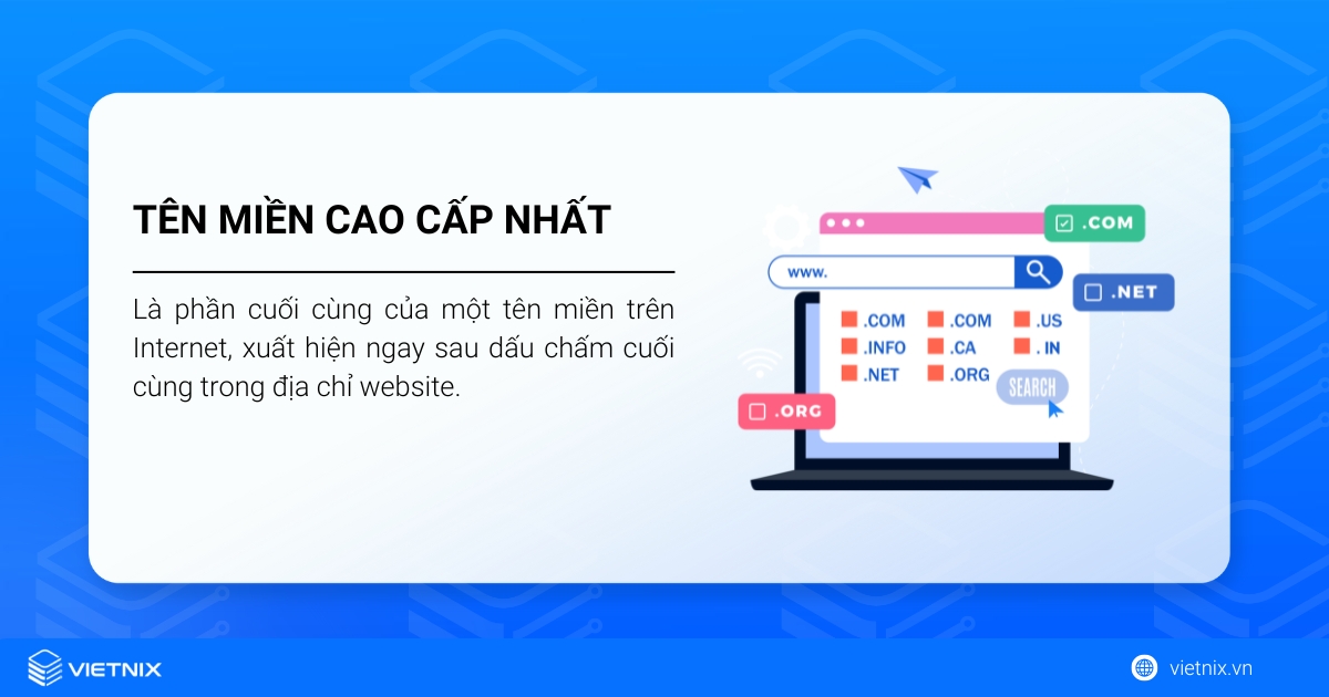 Tên miền cấp cao nhất (TLD) là gì? Tổng hợp những điều cần biết 14 Tên miền cấp cao nhất (viết tắt là TLD) là phần cuối cùng của một tên miền trên Internet
