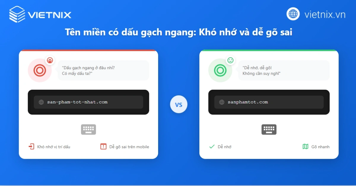 Tên miền có dấu gạch gây khó nhớ và dễ gõ sai