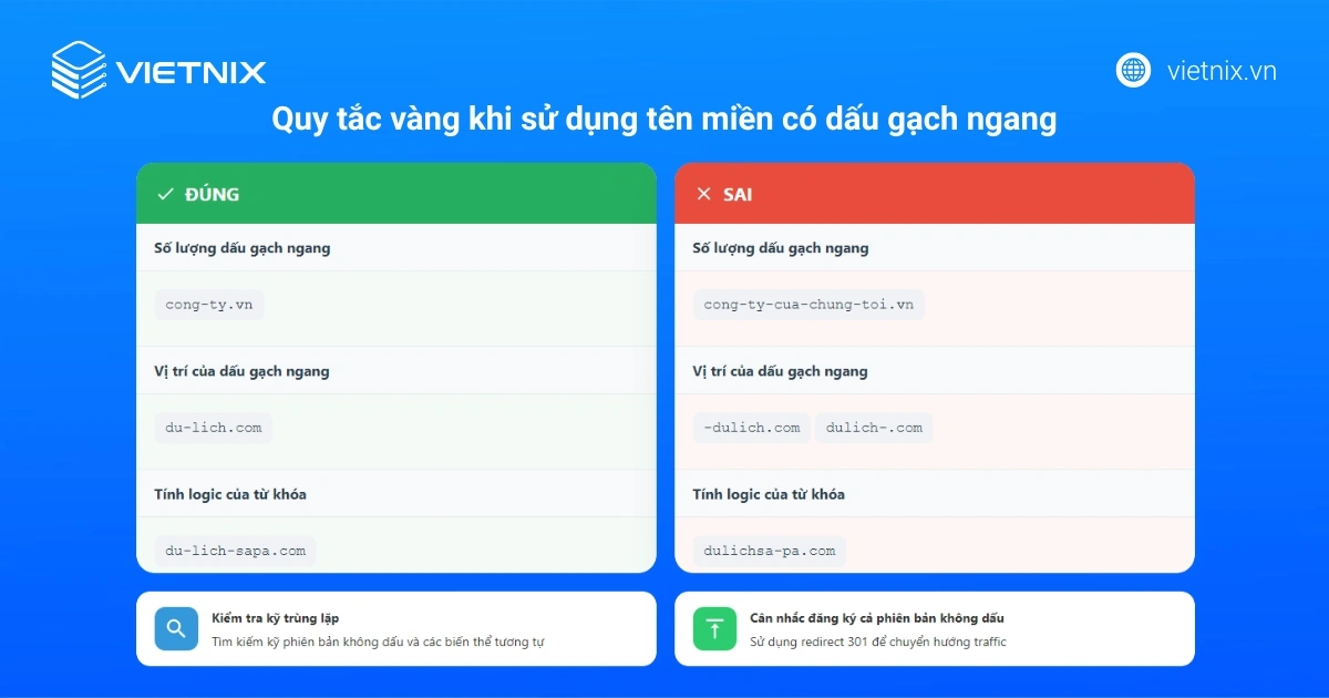 Quy tắc khi chọn tên miền có dấu gạch ngang