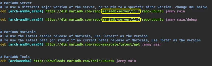 Thay đổi phiên bản MariaDB