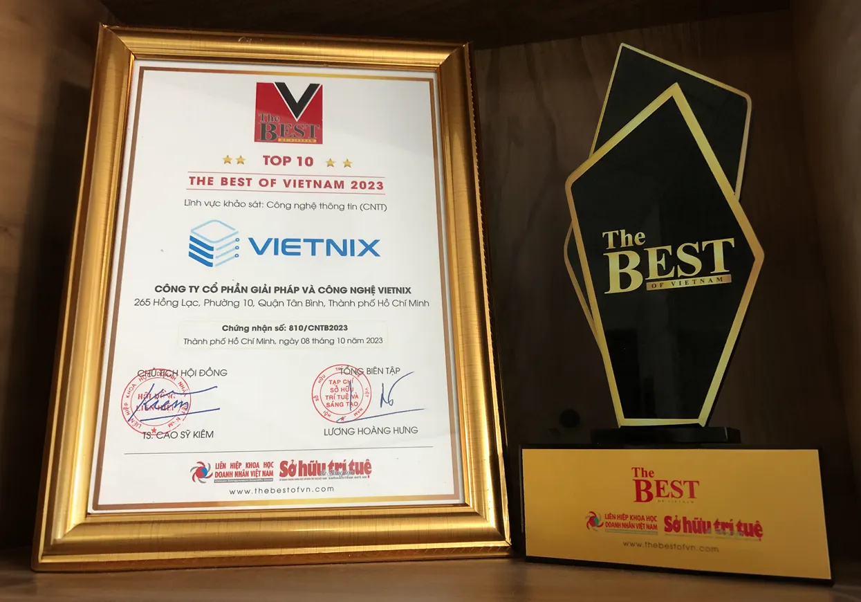 Vinh danh Vietnix Top 10 Thương hiệu hàng đầu Việt Nam 2023 8 Giải thưởng, thành tựu và bằng chứng xã hội (Awards & Recognition)