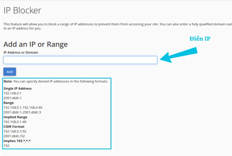 chặn IP truy cập vào website bằng cPanel