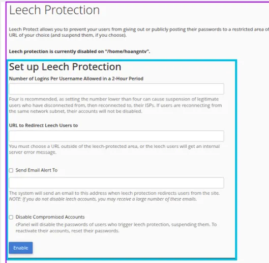 Thiết lập Leech Protection