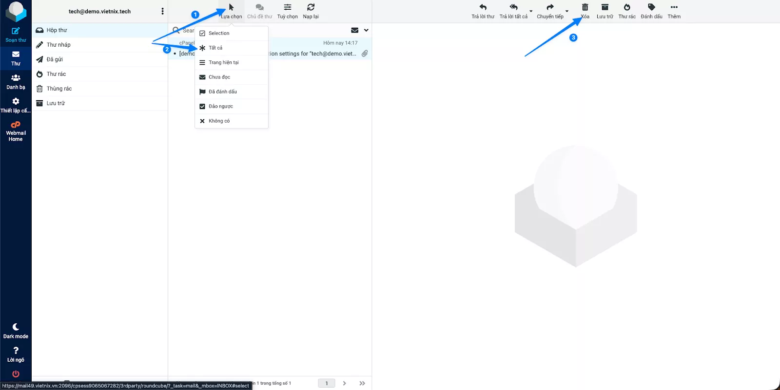 Roundcube webmail là gì? Hướng dẫn sử dụng webmail Roundcube 39 Cách xóa toàn bộ email trong thư mục