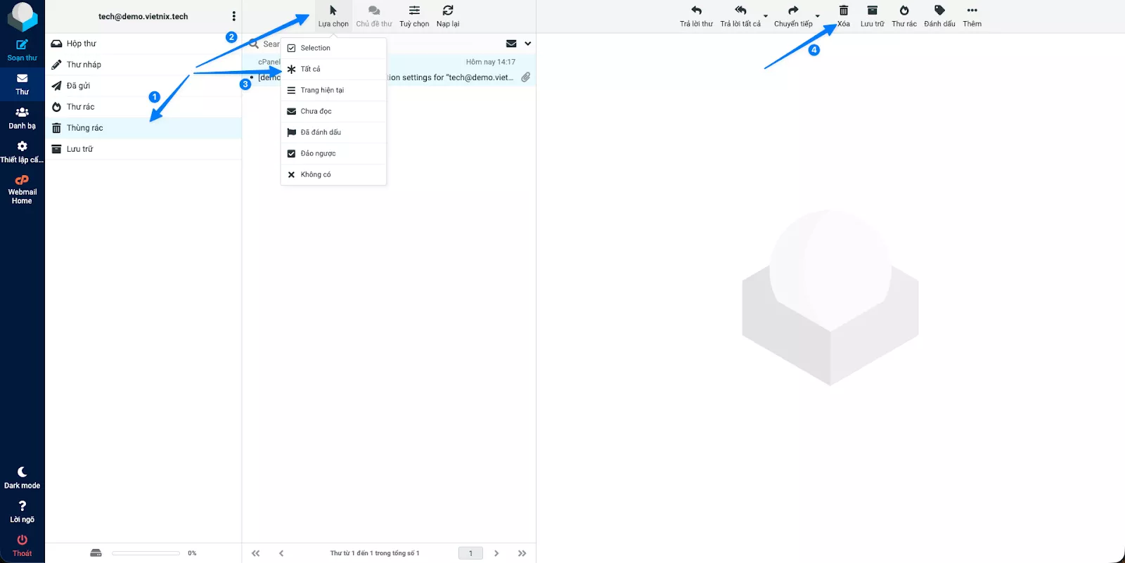 Roundcube webmail là gì? Hướng dẫn sử dụng webmail Roundcube 40 Dọn dẹp thùng rác (xóa vĩnh viễn email)