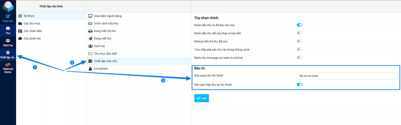 Roundcube webmail là gì? Hướng dẫn sử dụng webmail Roundcube 42 Cấu hình tự động dọn thùng rác khi đăng xuất