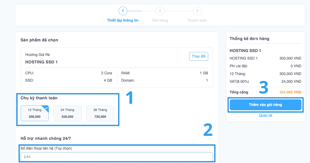 Chọn thời gian gia hạn hosting