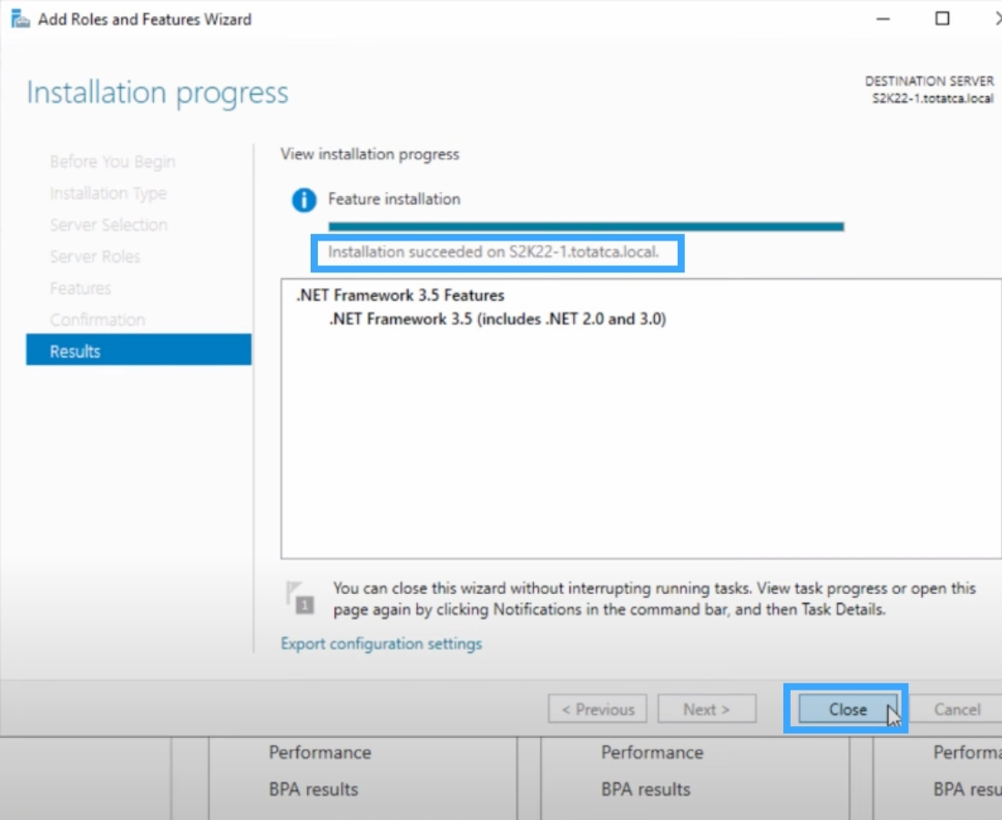 Sau khi hoàn tất, bạn sẽ thấy thông báo "Installation succeeded". Nhấn Close để đóng cửa sổ.