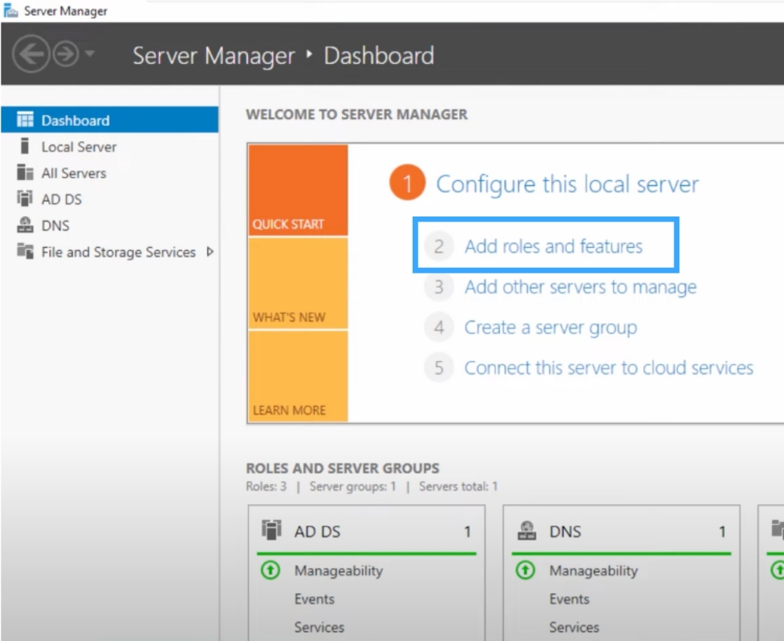 Chọn Add roles and features